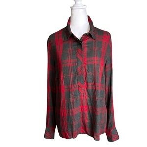 Cabi Cunningham Plaid 1/2 Button Long Sleeve Collared Flannel Shirt M